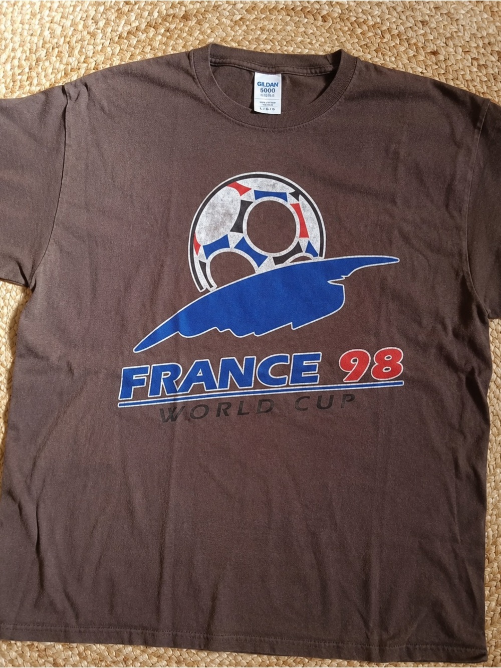 Gildan Brown Tee with Blue & Red France 98 Graphic